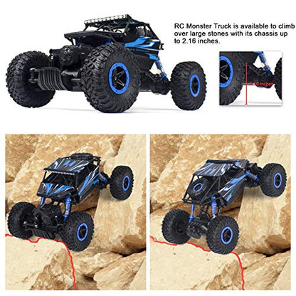 Cheerwing 1:18 Rock Crawler 2.4Ghz Remote Control Car 4WD Off Road RC Monster Truck 2 Battery (Blue) | 4WD Car,2 Rechagerbale Battery,LED Headlight,for Adults and Kids - color: Blue