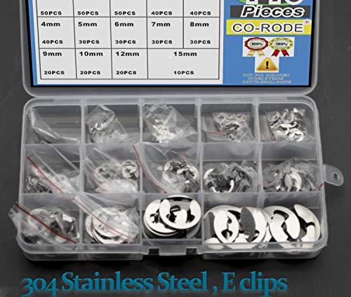CO-RODE 440pcs Stainless Steel E Clips Circlip Ring External Retaining Ring Assortment Kit