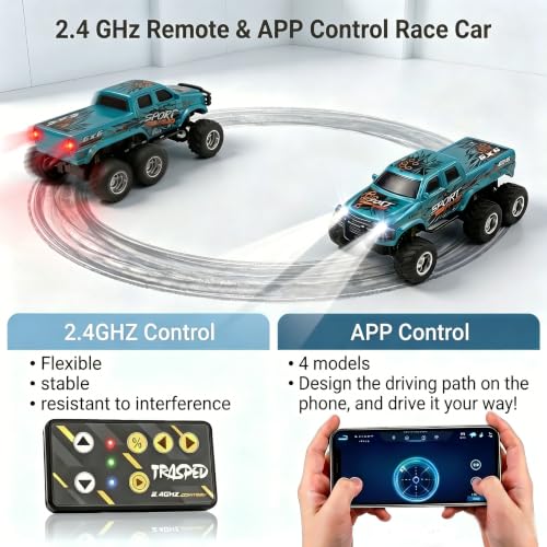 haomsj 1/64 Mini Rc Monster Truck 6x6 Off Road Remote Car for Kids & Adults | Sturdy Metal Car|3 Speeds|2.4G Flexible Remote Control|Long Lasting|Fast Charge|All-Terrain|Gift for Boys Age 3-12 - color: Green