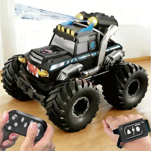 Dual Remote Control RC Car with Magic Gesture Wristband & 40+ Min Play, 1:18 Fully Submersible Waterproof All Terrain 4WD Monster Truck, Amphibious Toy Crawler Gift for Boys Girls Ages 6-12-Black - color: Black