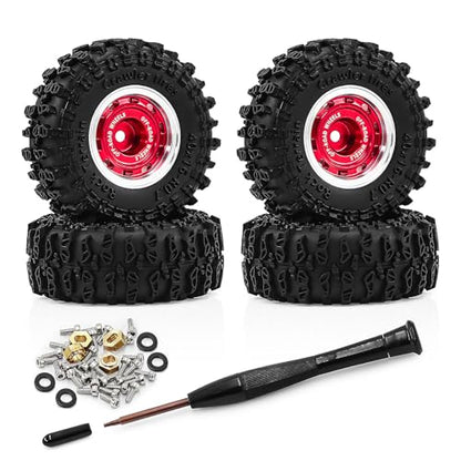 0.7" Aluminum Beadlock Wheels and Tires Set for 1/30 Axial SCX30 RC Crawler – Upgrade Parts (Red-297) - color: Red-297