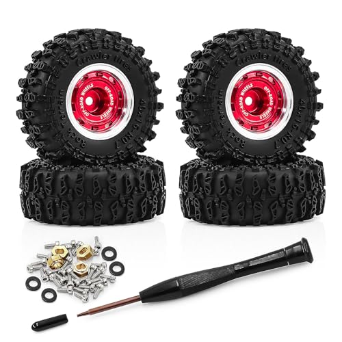 0.7" Aluminum Beadlock Wheels and Tires Set for 1/30 Axial SCX30 RC Crawler – Upgrade Parts (Red-297) - color: Red-297