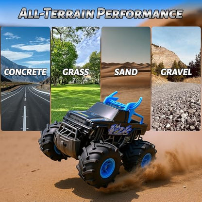 Amphibious Remote Control Monster Truck Toys 1:18 Scale RC Cars with 360° Rotation 4WD All Terrain RC Truck Toys Gifts for Boys Age 8-12 - color: 135-blue, size: 1:18