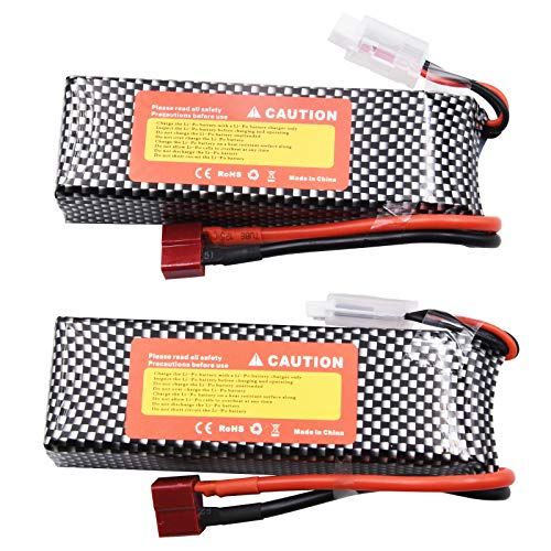 Blomiky 2 Pack 11.1V 3S 2200mAh 24.42Wh Li-Polymer Rechargeable Battery with T Plug and USB Cable for RC Truck Airplane Drone 11.1V 2200mAh T