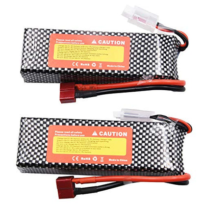 Blomiky 2 Pack 11.1V 3S 2200mAh 24.42Wh Li-Polymer Rechargeable Battery with T Plug and USB Cable for RC Truck Airplane Drone 11.1V 2200mAh T