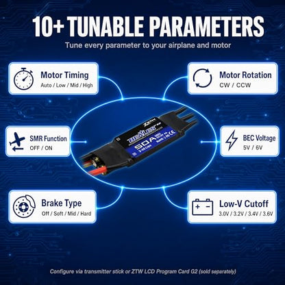 ZTW Beatles G2 50A ESC 2-4S Built-in Switching BEC 5V/6V 4A Brushless Speed Control for RC Airplane Aircraft Fixed-Wing - size: 50A