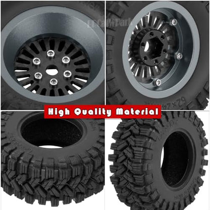 RC 1.2" Carbon Fiber Beadlock Wheels and Tires for 1/18 TRX4M,1/24 SCX24 RC Crawler Car,4PCS Carbon Fiber 1.2 Wheels Rims & Rubber Tires - A - style: 1.2 Tires - (A)