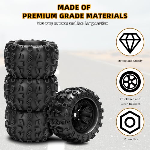 1/8 RC Monster Truck Tires, daitoku 17mm Hex RC Wheels and Tires for Traxxas Maxx Tmaxx E-Revo Revo 3.3 Arrma Kraton Notorious 6s Redcat Kaiju Shredder JLB Cheetah Monster