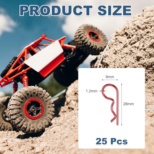 MECCANIXITY 25 Pcs RC Body Clips, 1.2mm Stainless Steel Universal RC Car Clips R Pins for 1/6 1/8 1/10 Scale Model Remote Control Car Truck Crawler Shell Replacement Parts (Red) - color: Red, size: 1.2mm