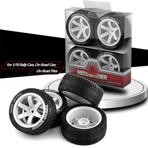 4PCS 1/10 RC Rubber On-Road Tires(6-Spokes) 12mm Hex Plastic Wheel Hub 67mm Wheel Tires Set for 1/10 Traxxas HSP 94122 Kyosho Tamiya FW06 TT02 HPI
