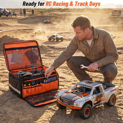 ORKELS RC Car Carrying Case 1/8 1/10 Scale, Heavy Duty RC Storage Bag with Reinforced Base, Multi-Pocket Tool Organizer, Compatible with Traxxas RC Cars Trucks & Buggies - size: FOR 1/8, 1/10 RC Vehicles