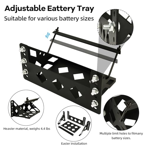 Metal Steel Battery Mounting Trays Bracket, Bolt-in Battery Tray | Tray Fits Up to 10.63"×7.06"×7.5" Battery, for Car RV Trailer Boat Truck Marine, Waterproof,Anti-Corrosion, No Rusting