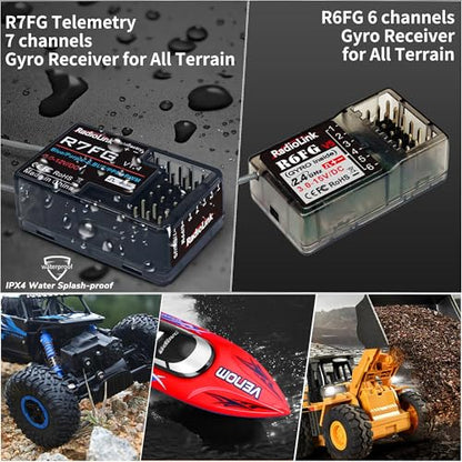 Radiolink RC6GS V3 7 Channels RC Transmitter R7FG&R6FG 2PCS Gyro Receivers | 2.4GHz 600m RC Remote and Receiver Kit, Voltage Telemetry, 30 Models Storage for Remote Control Car/Boat/Truck/Buggy/Crawler
