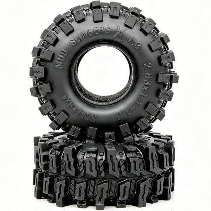 HOBBYSOUL 72mm RC 1.3 Tires Mud Slingers X 4-Pack For TRX4M SCX24 Crawlers | Super soft sticky tires for mud & rock climbing,foam inserts,upgrade for 1/18 TRX4M High Trail & 1/24 micro RC crawler - style: 1.3 Mud Slingers X Tires-72mm Tall