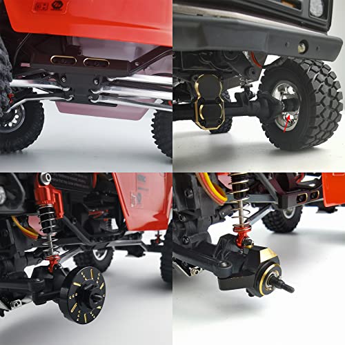Que-T RC Brass Diff Cover with Front Steering Knuckle,7mm Wheel Hex Hub Extension, Boulder Bars Rails, Wheel Weights Hex Adapter for 1/24 Axial Scx24 Deadbolt C10 Car
