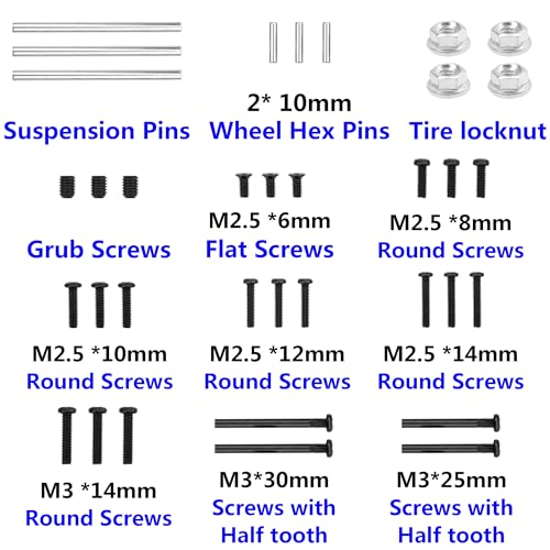 Metal Steering Rod Servo Linkages Turnbuckle & RC 16207 Screw Kit, Phillips Cross Head Screws 2x10mm Pins Locknut Suspension Pins