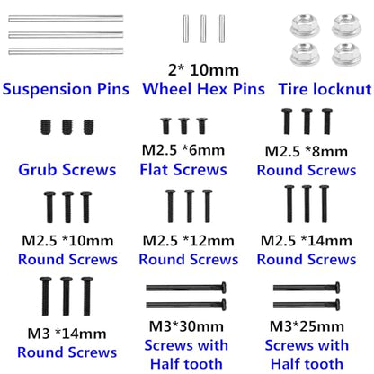 Metal Steering Rod Servo Linkages Turnbuckle & RC 16207 Screw Kit, Phillips Cross Head Screws 2x10mm Pins Locknut Suspension Pins