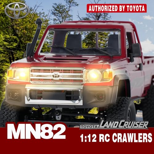 MN-82 RC Rock Crawler Car 1/12 Scale Toyota Pickup Truck , 2.4GHz 4WD Off-Road Remote Control Truck, 2-Speed Modes, 2×1200mAh Batteries, All-Terrain Crawler for Adults Kids Indoor Outdoor (whth Gift) - color: Red-0
