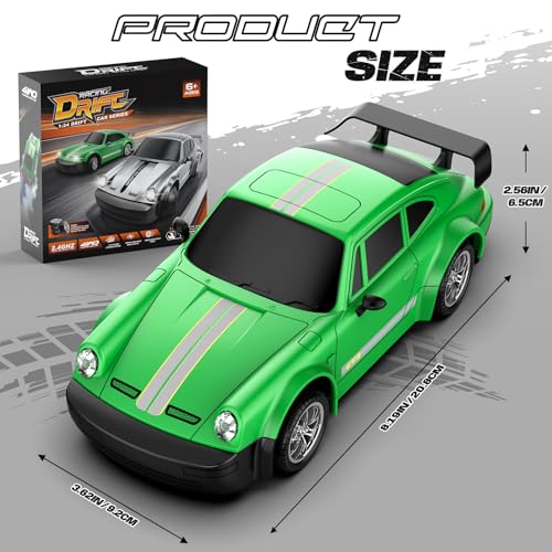 RC Drift Car 1:24 Scale, 4WD Remote Control Car with LED Lights 20KM/H High Speed, Dual-Mode Racing & Drifting Toy Car with 2 Batteries, Gift for Kids & Adults, Green - color: Green