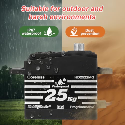 HobbyPark Pack of 2 Waterproof 345oz-in 25KG RC Servos Coreless Motor Metal Gears Standard Digital Servo for Arduino Robotics DIY 1/8 1/10 RC Car Truck Buggy Steering Servo Control Angle 180