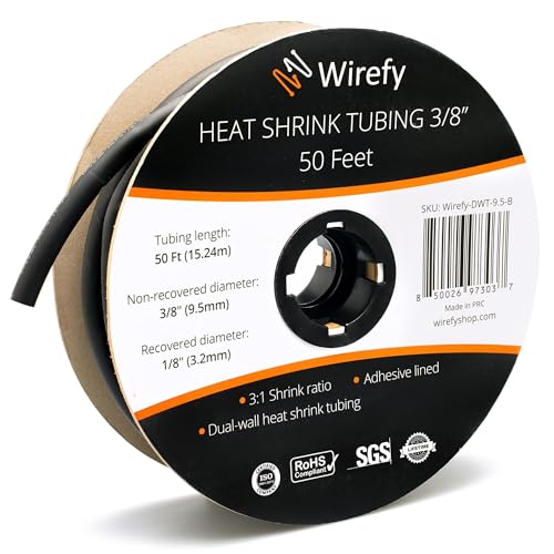 Wirefy | Heat Shrink Tubing - 3/8" inch - 3:1 Ratio - Adhesive Dual Wall Waterproof - Heat Shrink Tube - Heatshrink Tubes - Black - 50 Feet Roll | Trusted UL Certification - color: Black, size: 3/8" - 50 Feet