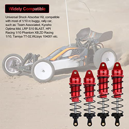4Pcs RC Shocks 85mm Front Shock & 95mm Rear Shock Absorber Set | Update Parts Compatible with 1/10 1/12 WLtoy Kyosho Tamiya Losi RC Buggy/Rally Racing Cars (Red) - color: 1/10 Scale Red