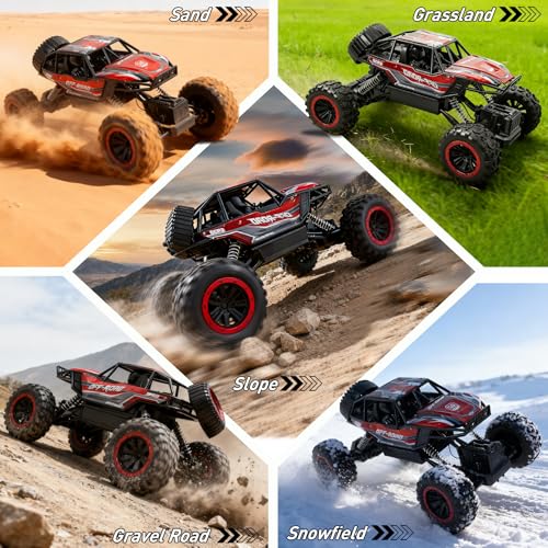 1:12 Large RC Monster Truck for Boys 8-12 with 2 Remote Batteries, 12 MPH Off-Road Remote Control Truck with Light, RC Car Toy Gift for Kids 8-12, 2 Rechargeable Car Batteries
