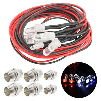 6 LEDs RC LED Light Headlights Taillight Kit Accessories Compatible with Traxxas HSP Tamiya Redcat RC4WD Axial SCX10 RC Cars Truck Tank Crawler(2 White 2 Blue 2 Red)