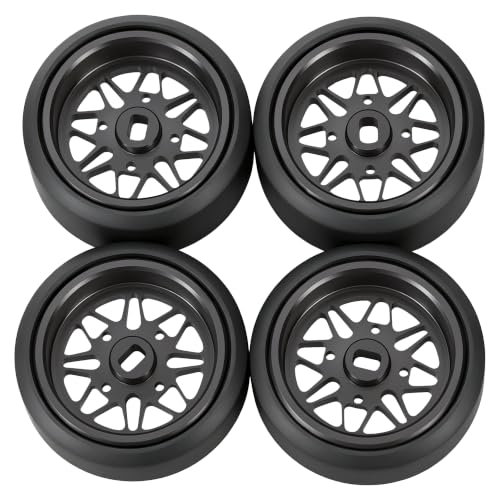 4 Pcs 25mm Star Shaped Rc Drift Wheels & Logo Drift Tires for 1/24 1/28 Wltoys, [2N+2W] Aluminum Alloy Rims with Rc Drift Car Tires for 1/24 1/28 Mini-Q HGD1 Wltoys K969 K989 k929(Black) - color: Black