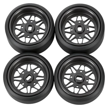 4 Pcs 25mm Star Shaped Rc Drift Wheels & Logo Drift Tires for 1/24 1/28 Wltoys, [2N+2W] Aluminum Alloy Rims with Rc Drift Car Tires for 1/24 1/28 Mini-Q HGD1 Wltoys K969 K989 k929(Black) - color: Black