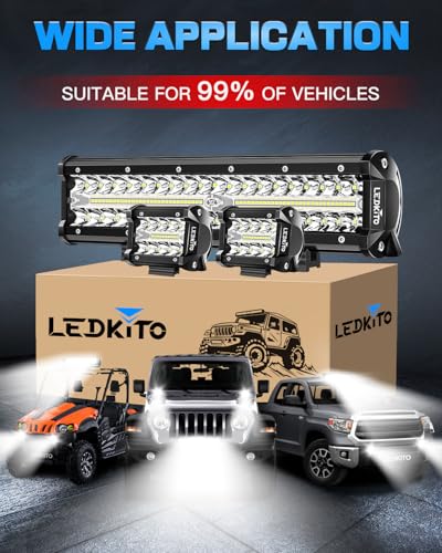 12Inch LED Light Bar and 2PCS 4Inch LED Cube Pods Lights Off Road Driving Lights with Switch 3Lead Wiring Harness Kit Triple Row Spot Flood Combo Light Bar for Trucks SUV UTV ATV Truck Pickup - size: 12In+2PCS 4In LED Light Bar Kit