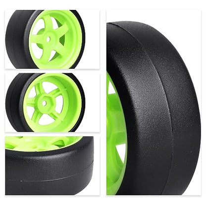 12mm Hex RC Drift Car Wheels and Hard Slick Tires for 1/10 Scale Traxxas HSP Redcat Tamiya HPI Kyosho On-Road Drifting Car, Set of 4