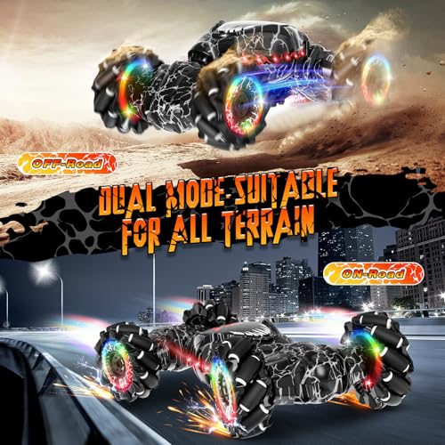 RC Stunt Car, 2.4GHz LED Gesture Sensing, 4WD Double Sided Rotation with Lights and Music, All Terrain Rotation Drift Car - Birthday Gifts for Boys & Girls (Black)