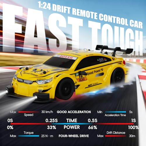 RC Drift Car, 1:24 Scale Remote Control Drift Cars | 2.4GHz 4WD Drifting Cars, 30km/h High-Speed RC Race Car Vehicle, Racing Sport Toy Ideal Birthday Gift for Boys Girls Kids - color: Yellow