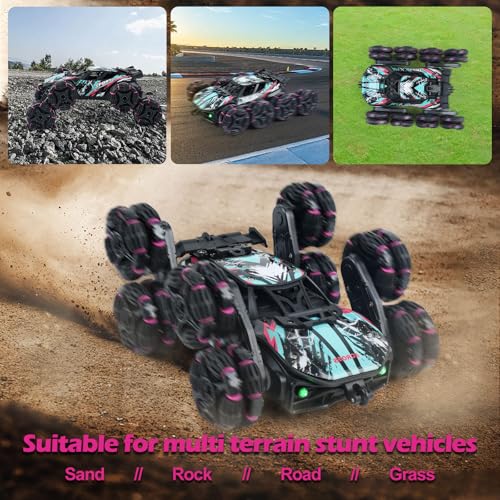MagicKidz 8 Wheels Gesture Sensing Car for Kids Ages 5 6 7 8 9 10 11 12 - Birthday Gifts for Boys 5-7 8-12 Years Old, 2.4GHz Off-Road Remote Control Stunt Toy with Spray & LED Lights, 360-Degree Flips - color: 8 Wheels Gesture Sensing Car