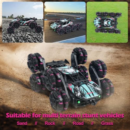 MagicKidz 8 Wheels Gesture Sensing Car for Kids Ages 5 6 7 8 9 10 11 12 - Birthday Gifts for Boys 5-7 8-12 Years Old, 2.4GHz Off-Road Remote Control Stunt Toy with Spray & LED Lights, 360-Degree Flips - color: 8 Wheels Gesture Sensing Car