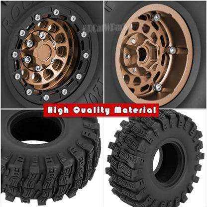 RC 1.9 Beadlock Rims & Wheels Tires w/Adjustable Offset for 1/10 SCX10 TRX4 TRX6 Gen7/8 D90 VS4-10 MST CFX RC Crawler Car,BRCatWPark 4pcs Aluminum Double Rims and Rubber Tires w/Sponge,Brown - color: Brown - (Adjustable Tires)