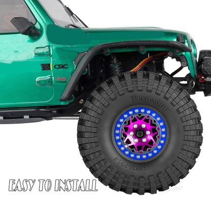 RC 1.9" Beadlock Wheel Tires Set 1.9 Beadlock Wheels and Tires for 1/10 SCX10 90046 AXI03007 TRX4 TRX6 VS4-10 Gen7 Gen8 MST CFX D90 RC Crawler Car,Aluminium 1.9 Rims w/Wheels Ring,Pink - color: Pink- (Wheel Tires)