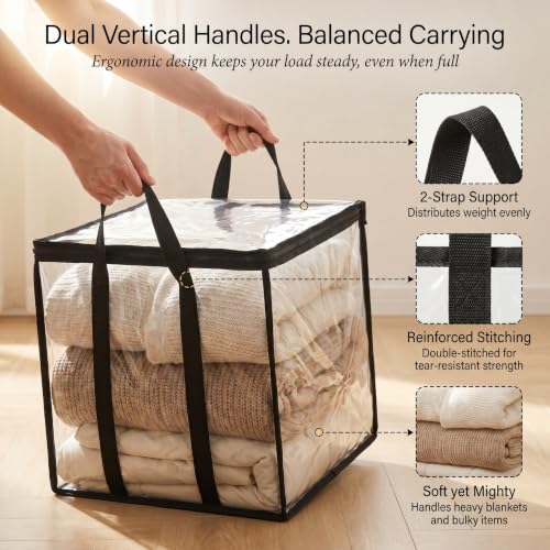 Clear Storage Bag 26", Jumbo Soft PVC Organizer with Reinforced Double Handles & Zipper, Waterproof for King-Size Comforters, Sleeping Bags, Pillows - size: Large