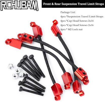 Front & Rear Suspension Travel Limit Straps for LOSI 1/18 Mini LMT Monster | 4PCS RC Shock Absorber Protection Straps,Aluminum & Nylon, 64mm C-C - color: Red