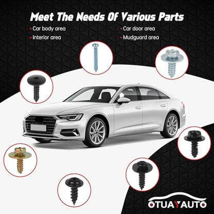 OTUAYAUTO 160Pcs 14Sizes Metal Car Screw, Body Bumper Hood Retainer Clips | with Phillips Round Head Self, Tapping Screws, Bumper Fender Liner & Hood Retainer Clips for Most Cars - size: 160Pcs 14 Sizes Clips