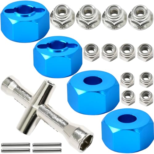 12mm Hex Wheel Hubs w/Axle Pins M4 Flange Lock Nut Standard M3 M4 Nut 5mm Thickness Aluminum Wheel Drive Adapter Replacement of 1654 for RC Traxxas 1/10 Slash 4x4, Stampede 4WD - color: Blue