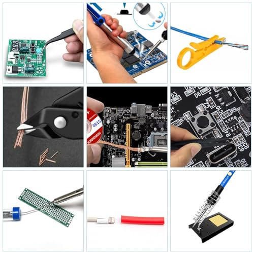 Soldering Iron Kit, 21-in-1 with Adjustable Temperature, 5 Soldering Tips, 60W Soldering Iron, Solder Wire, Desoldering Pump, Stand - A Welding for Electronic Hobbyist DIY with 110V US Plug - color: Light Blue