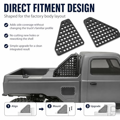 SplashNColor Side Net Set Compatible with Element RC Enduro Ecto – Bed Cargo Retention Upgrade | 1/10 Trail Truck Scale Detail Panels for Rear Pickup Area