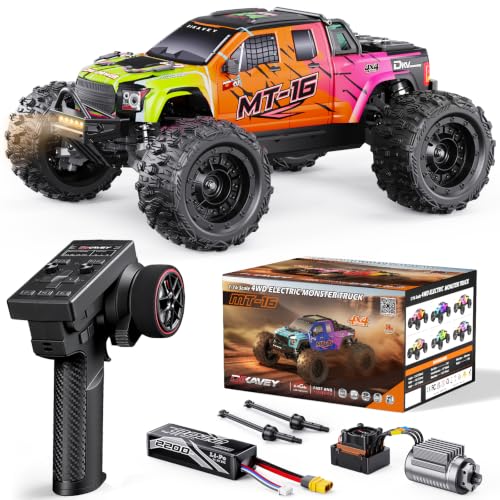 MT16 1/16 50MPH Brushless 4WD RC Truck,All-Terrain Remote Control Car Adult | with 3S Battery,Waterproof Fast Off-Road 4X4 RC Truggy for Adults,Suitable as Gift for Snow/Sand Adventures-Gradient Orange - color: Orange, size: 1/16