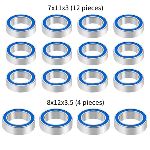 RC Car Bearings Parts for Losi 1/12 Nascar for AWD 16PCS Bearings Kit 7x11x3mm 8x12x3.5mm RC Car Blue Bearing Upgrade Accessories Replacement Parts