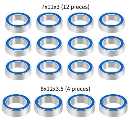 RC Car Bearings Parts for Losi 1/12 Nascar for AWD 16PCS Bearings Kit 7x11x3mm 8x12x3.5mm RC Car Blue Bearing Upgrade Accessories Replacement Parts