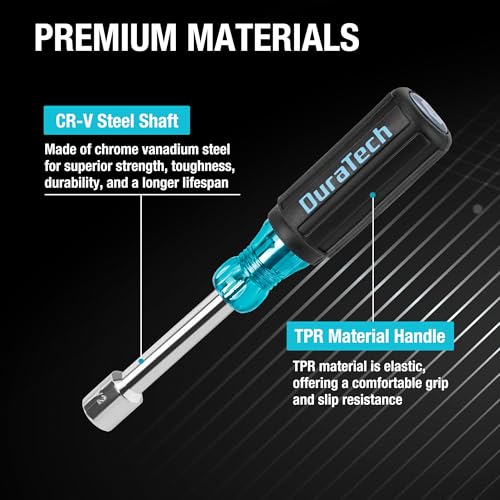 DURATECH 7-Piece SAE Nut Driver Set, Nut Drivers | Cr-V Steel, Non-Slip Handles, 3/16, 1/4, 5/16, 11/32, 3/8, 7/16, 1/2-Inch, 1-Inch Hollow Shaft, Nuts Tightening & Unscrewing