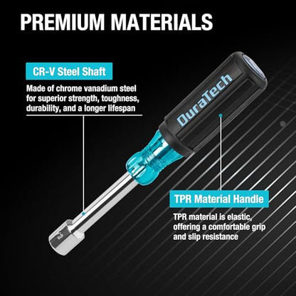 DURATECH 7-Piece SAE Nut Driver Set, Nut Drivers | Cr-V Steel, Non-Slip Handles, 3/16, 1/4, 5/16, 11/32, 3/8, 7/16, 1/2-Inch, 1-Inch Hollow Shaft, Nuts Tightening & Unscrewing