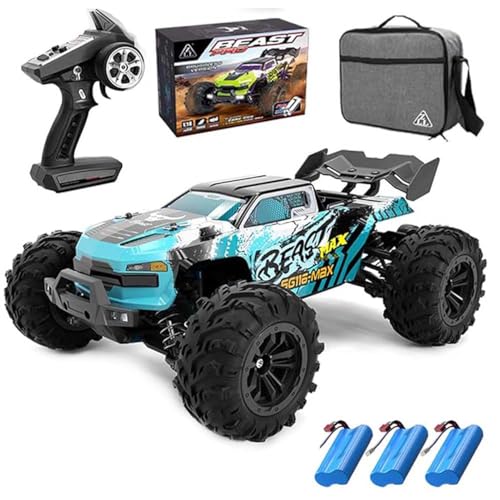 Levodan Brushless 80KPH Fast RC Cars, 1:16 RC High Speed Remote Control Car for Adults, 2.4 Ghz 4WD All Terrain Offroad Monster Truck, 3 Batteries, Blue, SG116MAX - color: 3 Batties(blue)